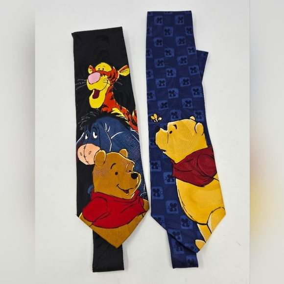VINTAGE DISNEY WINNIE THE POOH LOT OF 2 NECKTIES MENSWEAR BLACK & BLUE MEN OS - Picture 3 of 12
